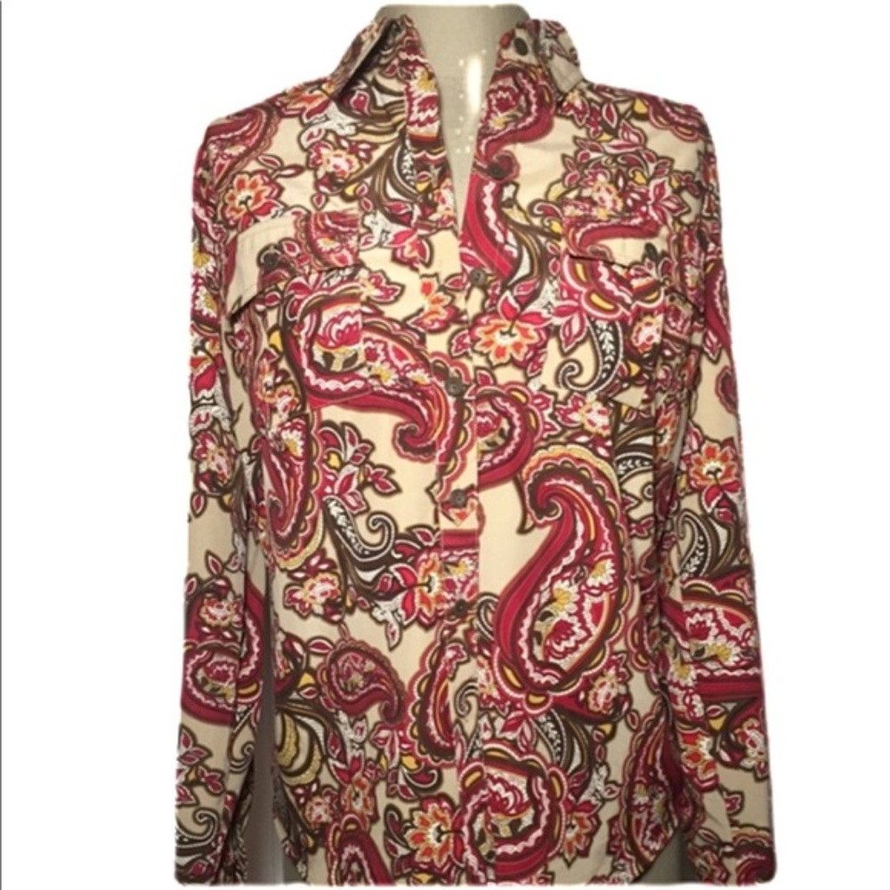 Red Brown Beige Multi Paisley Top